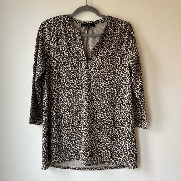 Jasmine & Juliana Leopard Print tunic top small animal print 3/4 sleeve blouse - Picture 1 of 11
